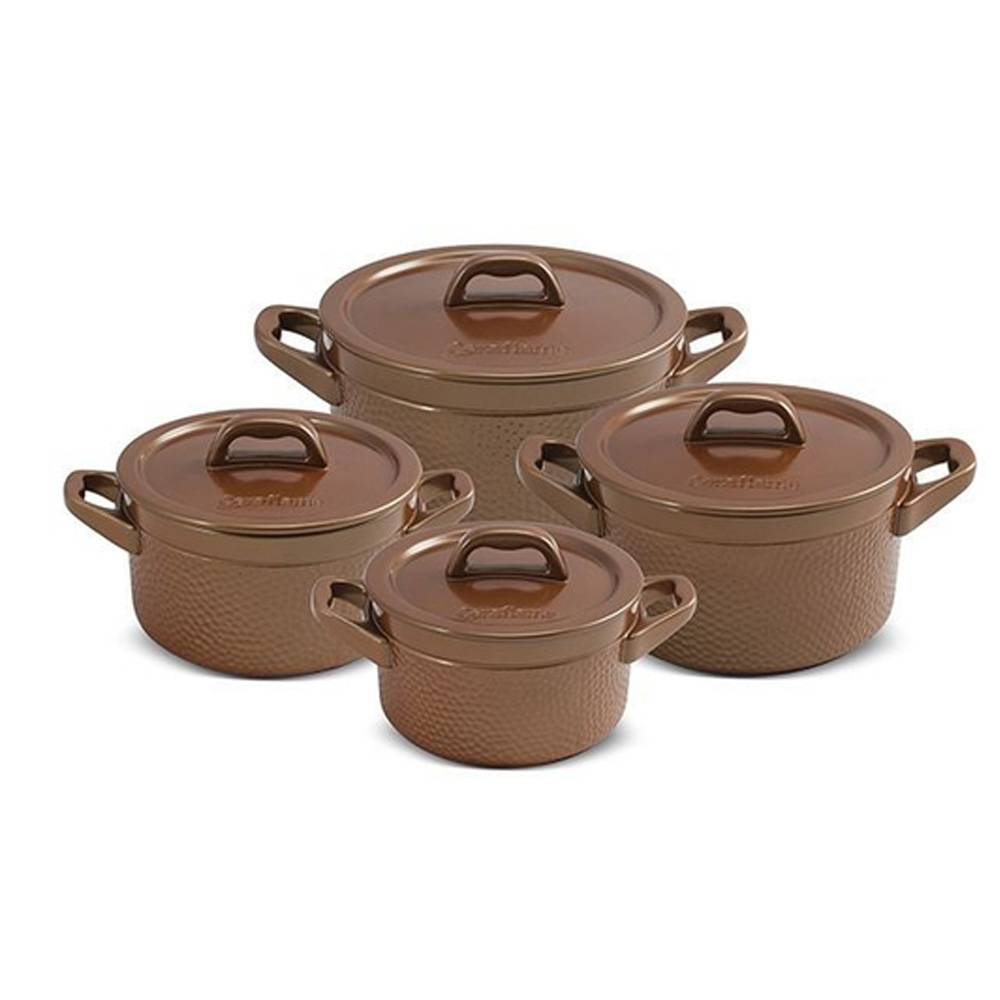 Conjunto Caçarola 4 Peças Martelada Cerâmica Ceraflame Cobre