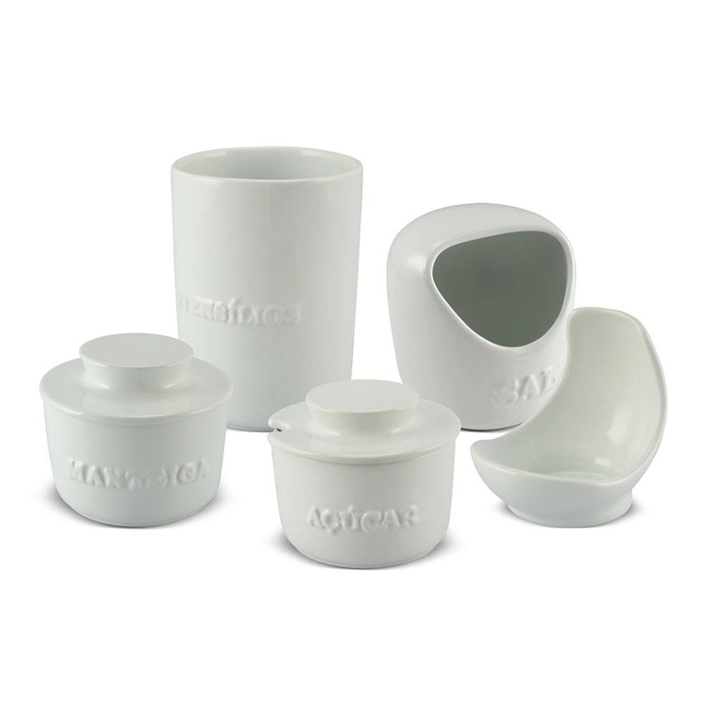 Conjunto Gourmet 5 Peças de Cerâmica Branco